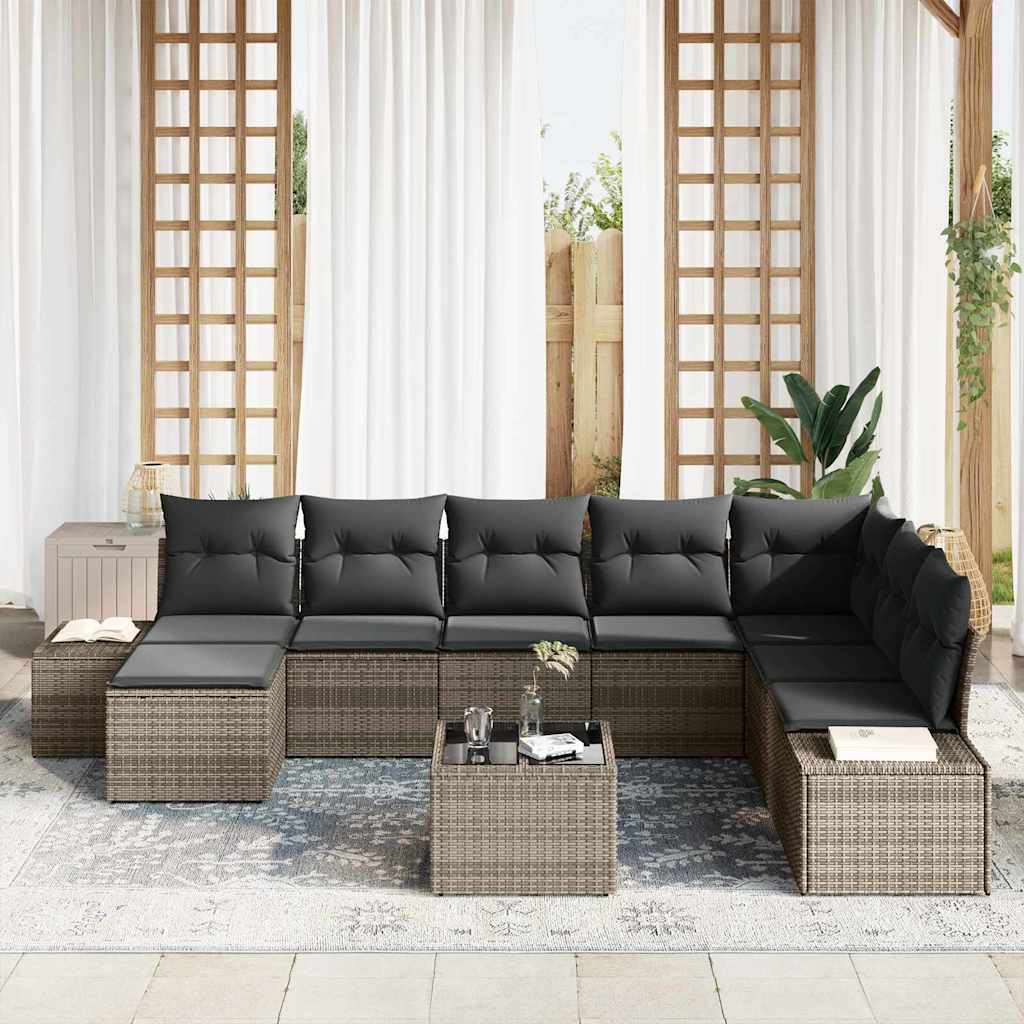 Tuin Sofa Set met kussen 9 pcs Lichtgrijs poly rattan is nu te koop bij PeponiXL, paradijselijk wonen!