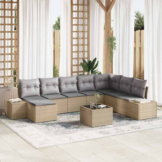 Tuin Sofa Set met kussen 9 pcs Beige poly rattan is nu te koop bij PeponiXL, paradijselijk wonen!