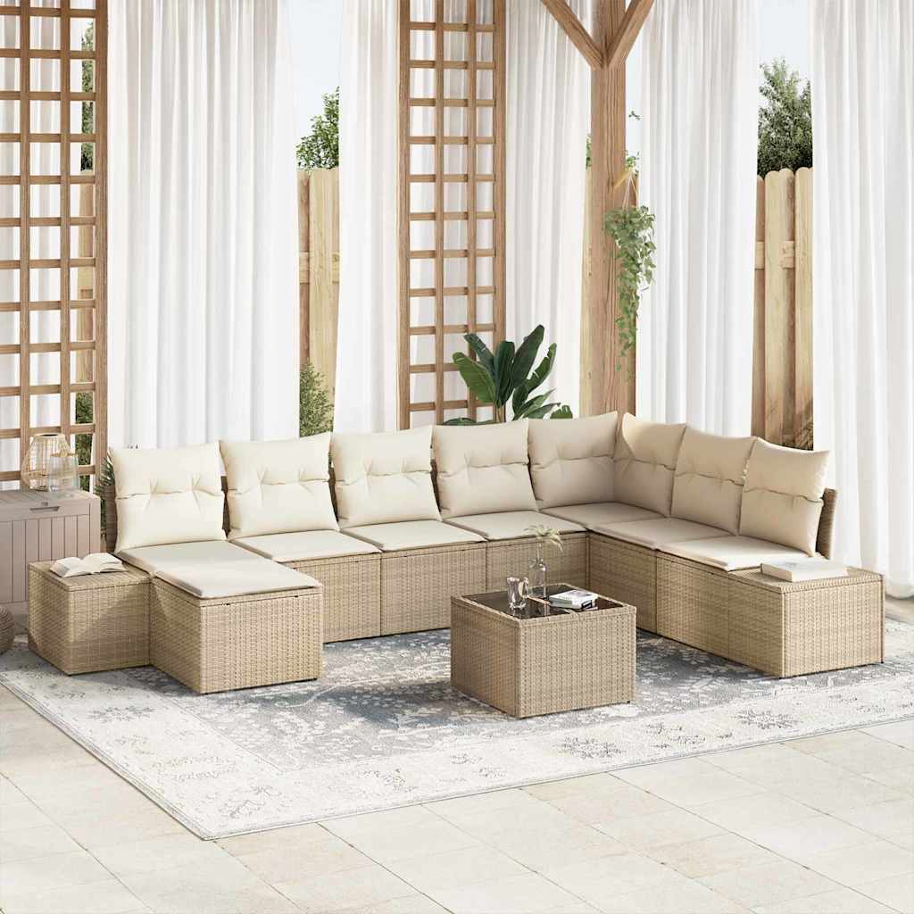 Tuin Sofa Set met kussen 9 pcs Beige poly rattan is nu te koop bij PeponiXL, paradijselijk wonen!