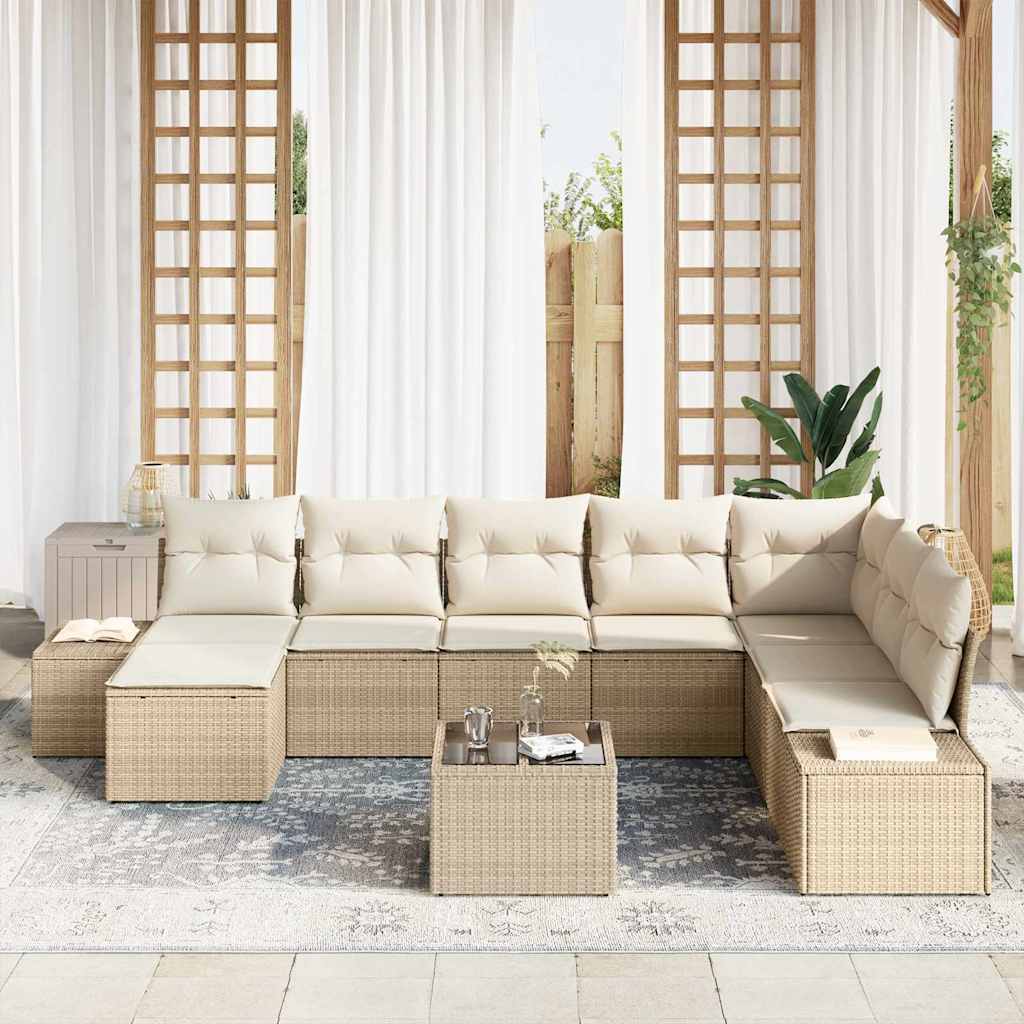 Tuin Sofa Set met kussen 9 pcs Beige poly rattan is nu te koop bij PeponiXL, paradijselijk wonen!