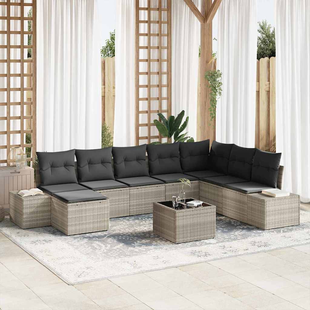 Tuin Sofa Set met kussen 9 pcs Lichtgrijs poly rattan is nu te koop bij PeponiXL, paradijselijk wonen!