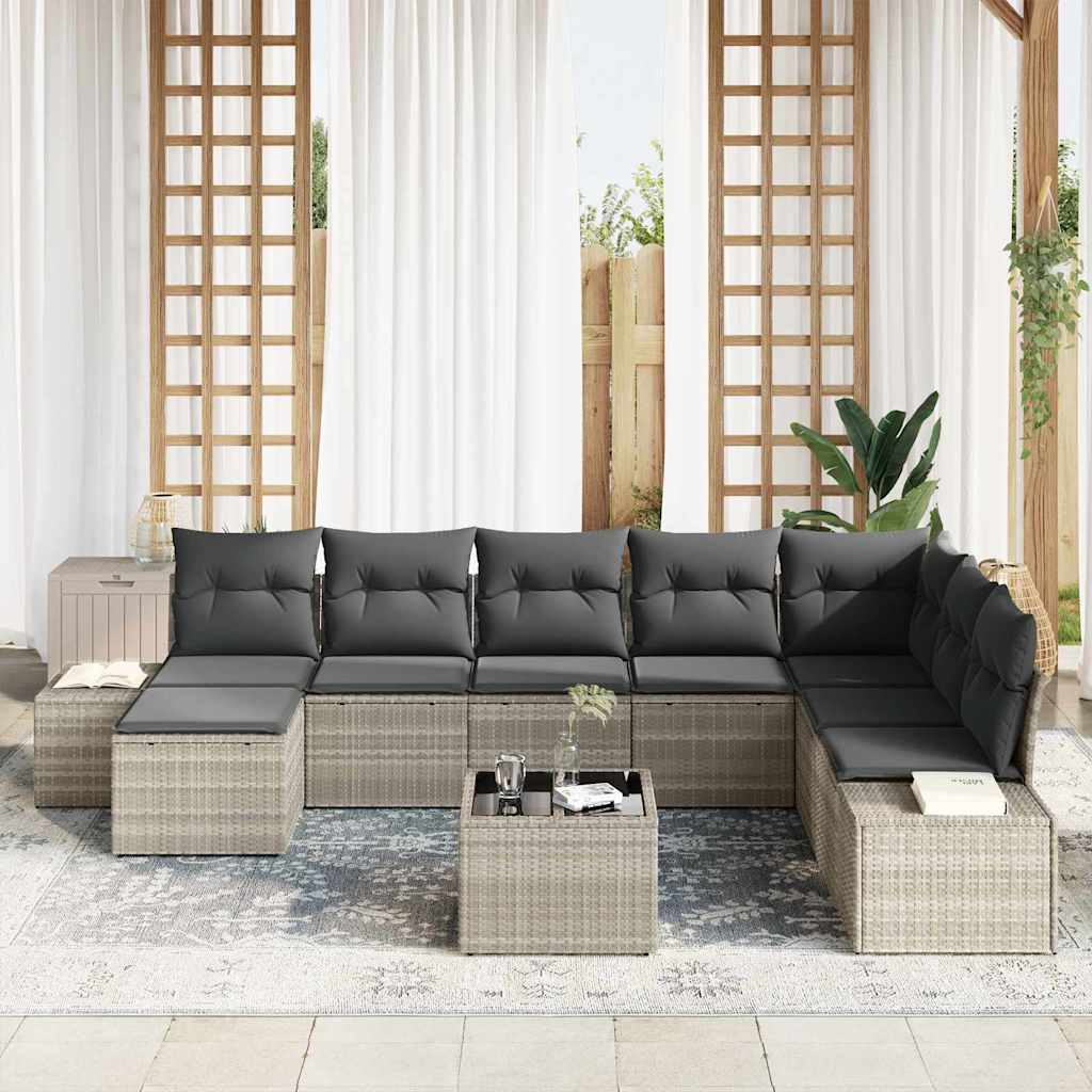 Tuin Sofa Set met kussen 9 pcs Lichtgrijs poly rattan is nu te koop bij PeponiXL, paradijselijk wonen!
