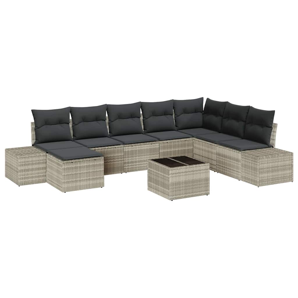 Tuin Sofa Set met kussen 9 pcs Lichtgrijs poly rattan is nu te koop bij PeponiXL, paradijselijk wonen!