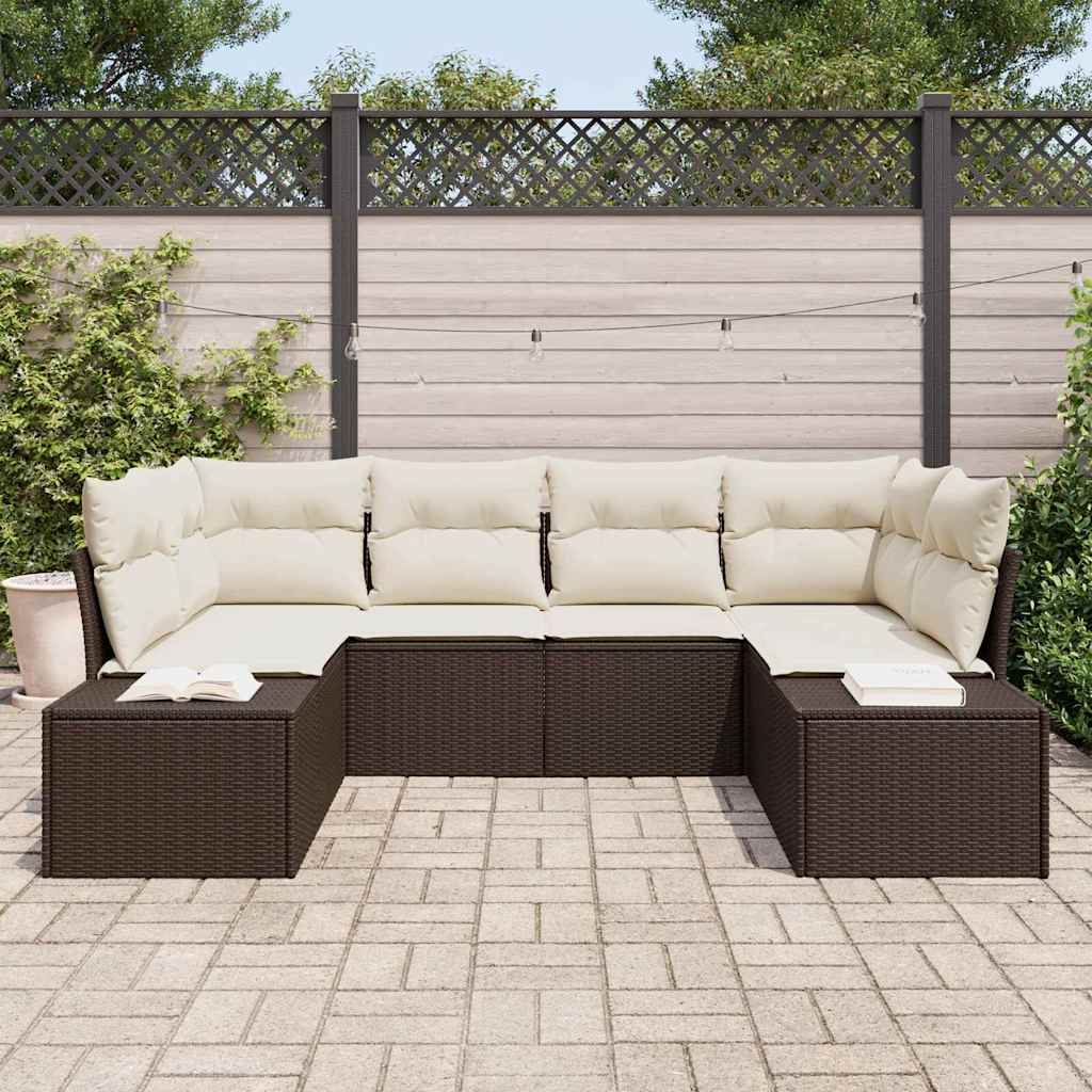Tuin Sofa Set met kussen 6 pcs Bruin poly rattan is nu te koop bij PeponiXL, paradijselijk wonen!