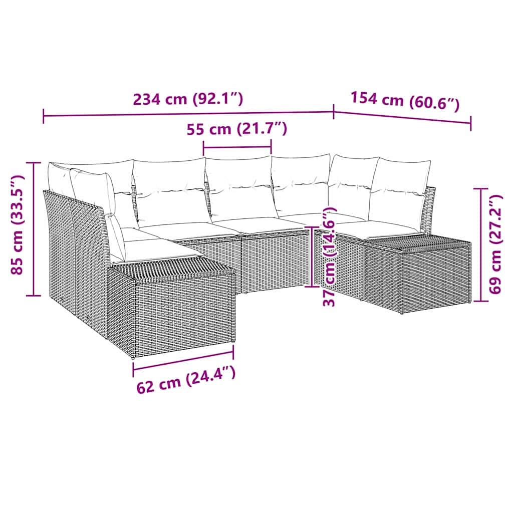 Tuin Sofa Set met kussen 6 pcs Bruin poly rattan is nu te koop bij PeponiXL, paradijselijk wonen!