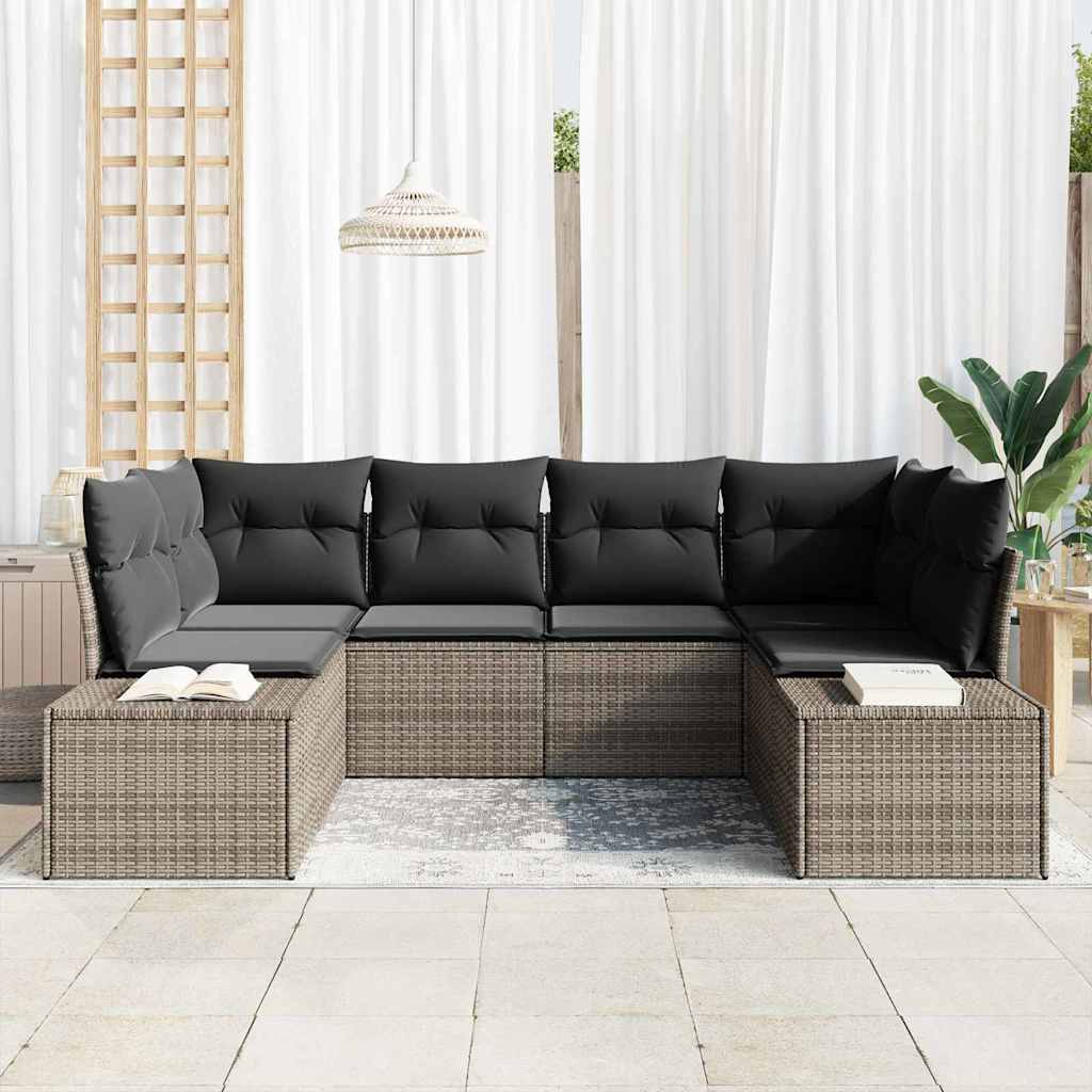 Tuin Sofa Set met kussen 6 pcs Grijs poly rattan is nu te koop bij PeponiXL, paradijselijk wonen!