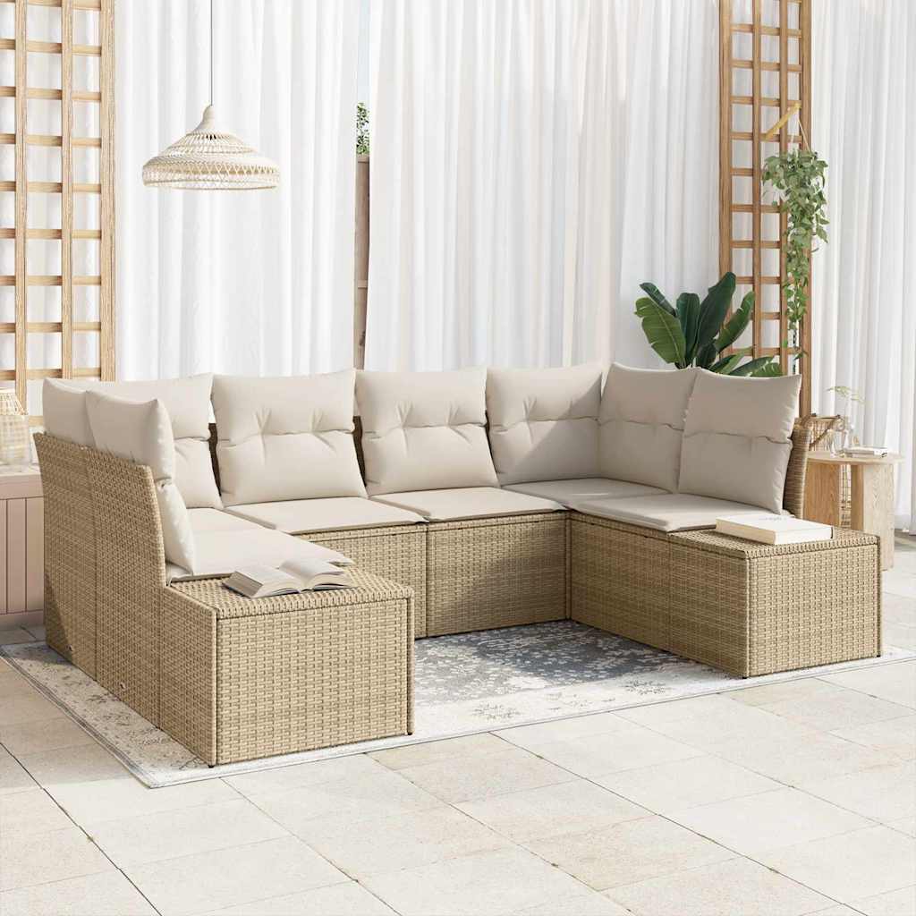 Tuin Sofa Set met kussen 6 pcs Beige poly rattan is nu te koop bij PeponiXL, paradijselijk wonen!