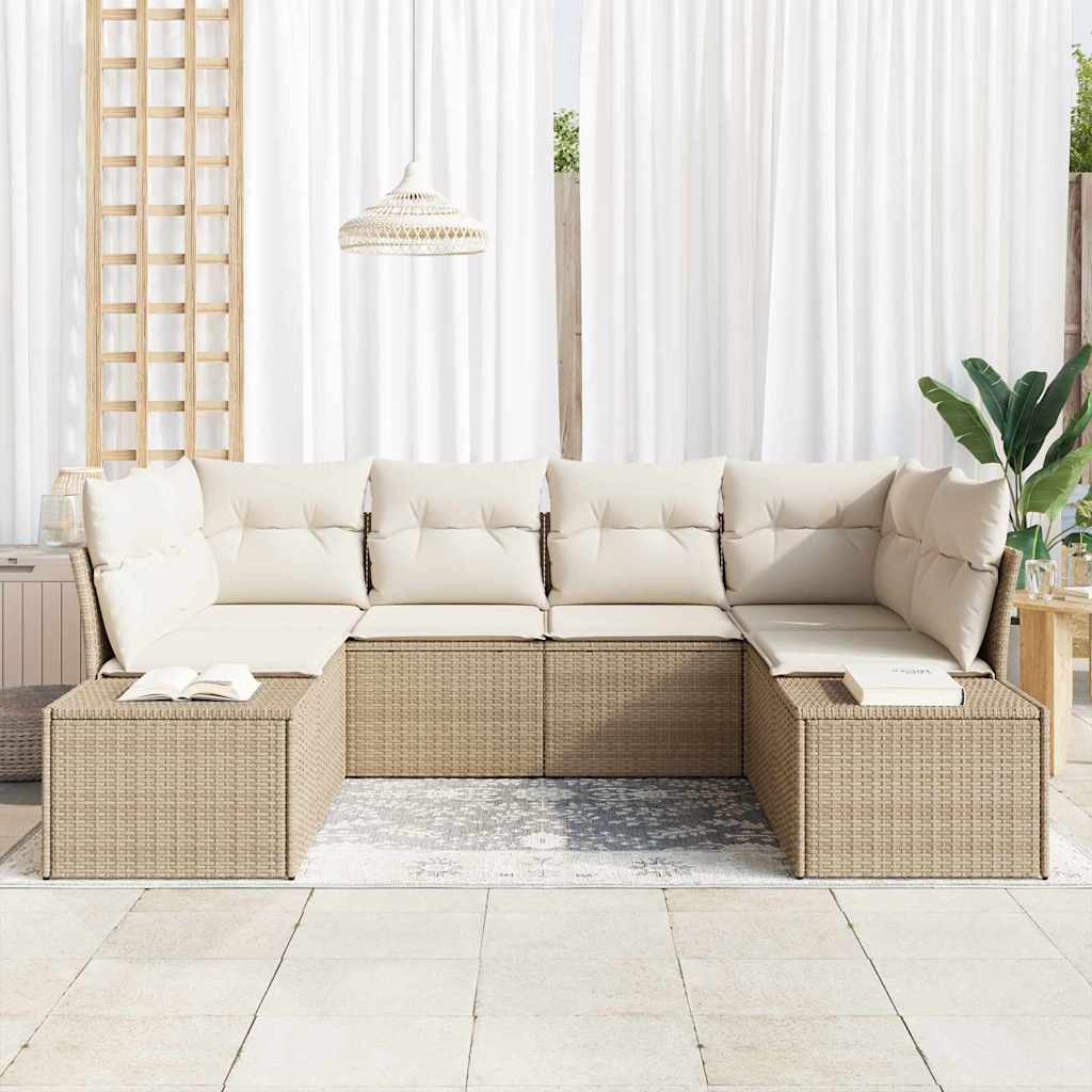Tuin Sofa Set met kussen 6 pcs Beige poly rattan is nu te koop bij PeponiXL, paradijselijk wonen!