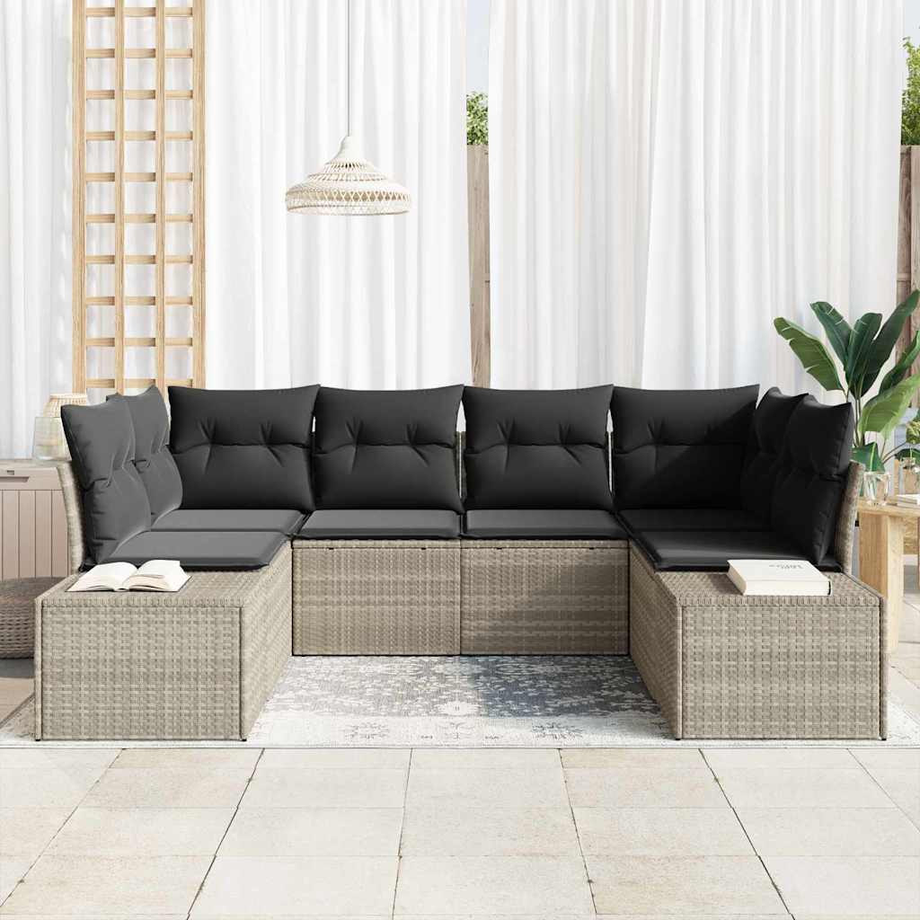 Tuin Sofa Set met kussen 6 pcs Lichtgrijs poly rattan is nu te koop bij PeponiXL, paradijselijk wonen!