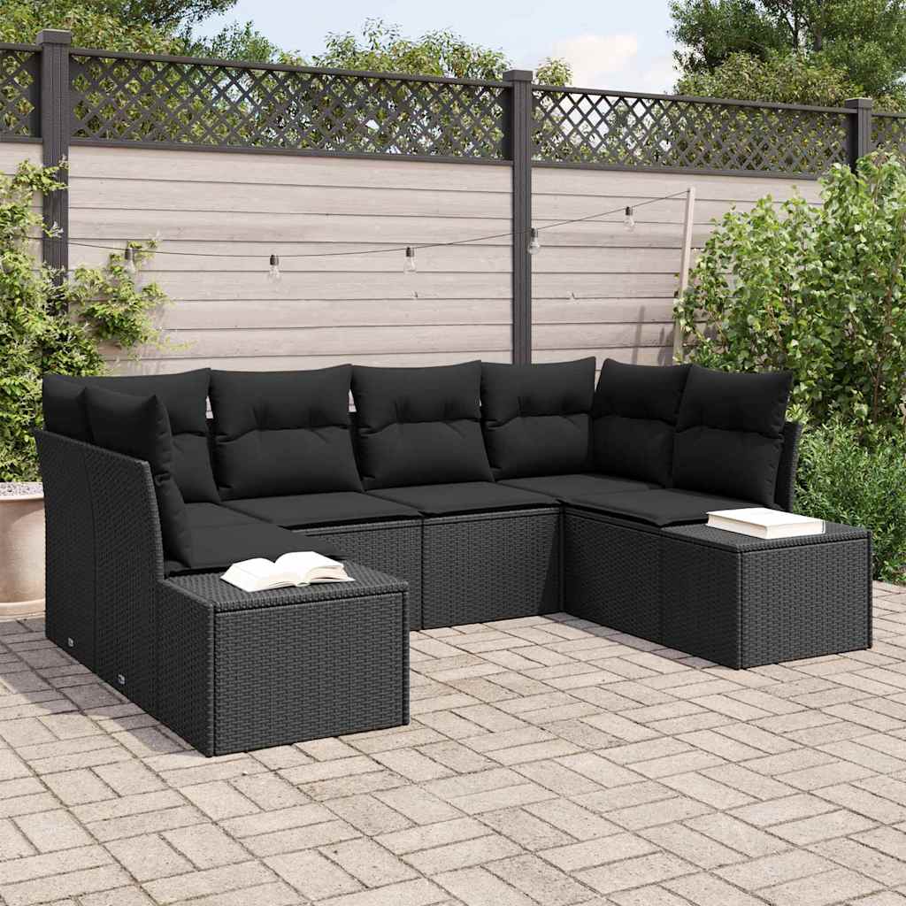 Tuin Sofa Set met kussen 6 pcs Zwart poly rattan is nu te koop bij PeponiXL, paradijselijk wonen!