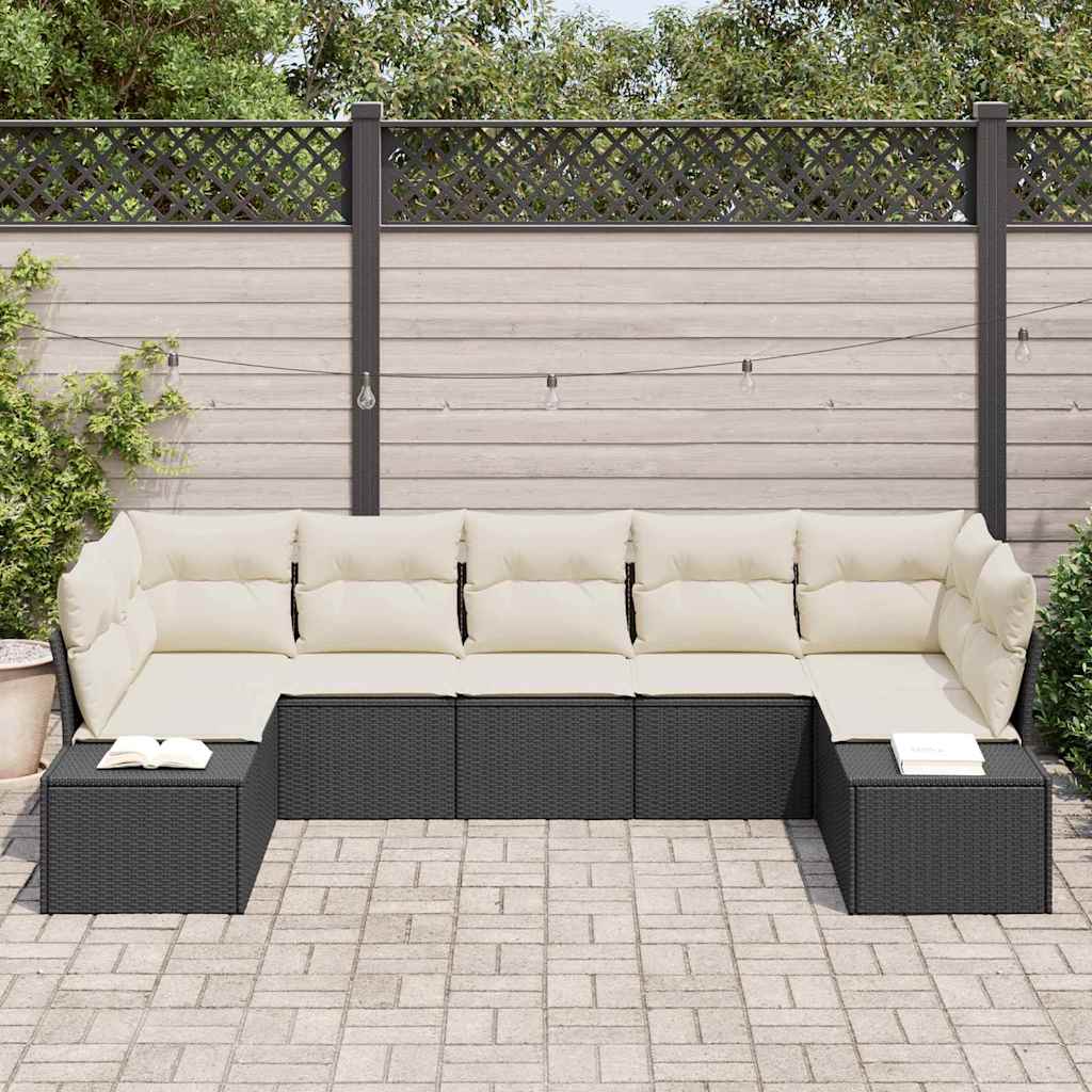 Tuin Sofa Set met kussen 7 pcs Zwart poly rattan is nu te koop bij PeponiXL, paradijselijk wonen!