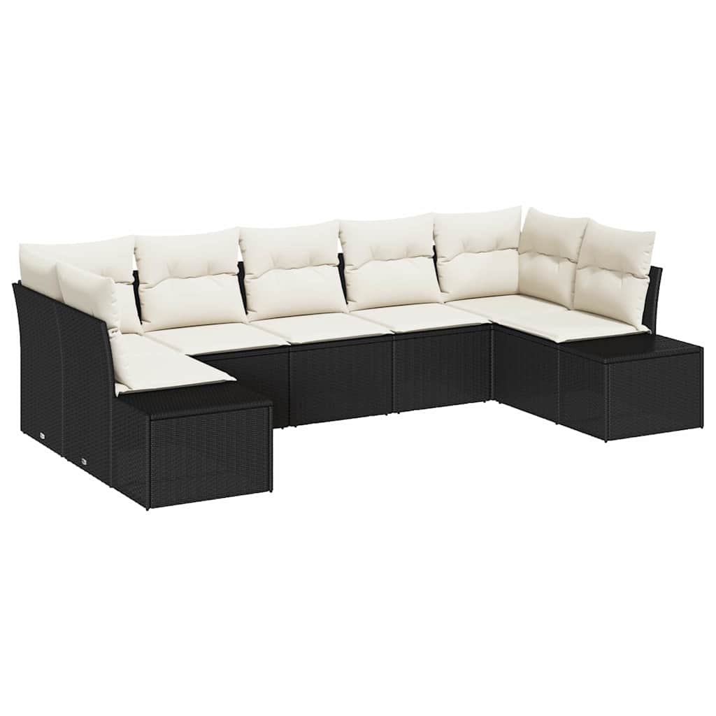 Tuin Sofa Set met kussen 7 pcs Zwart poly rattan is nu te koop bij PeponiXL, paradijselijk wonen!