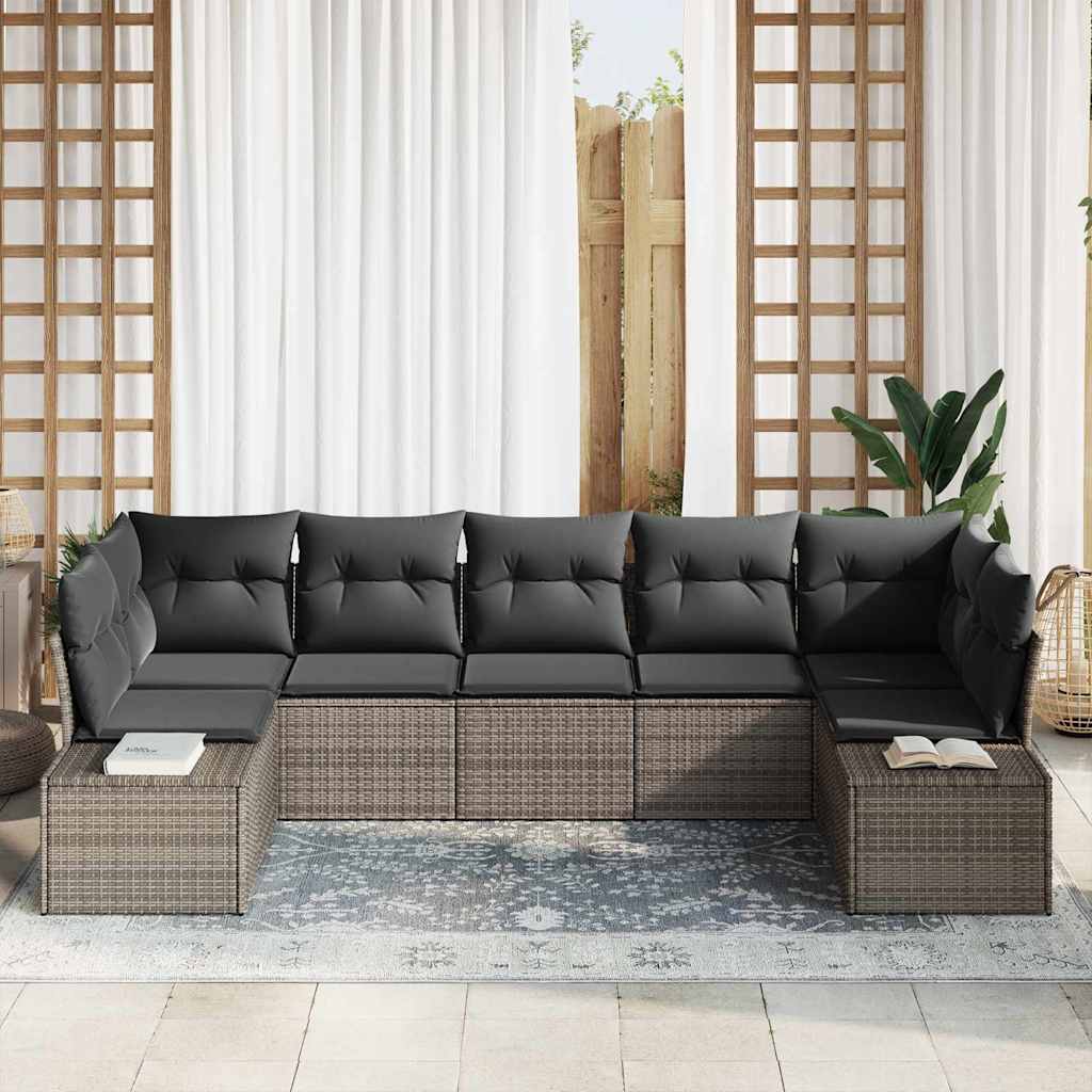 Tuin Sofa Set met kussen 7 pcs Grijs poly rattan is nu te koop bij PeponiXL, paradijselijk wonen!