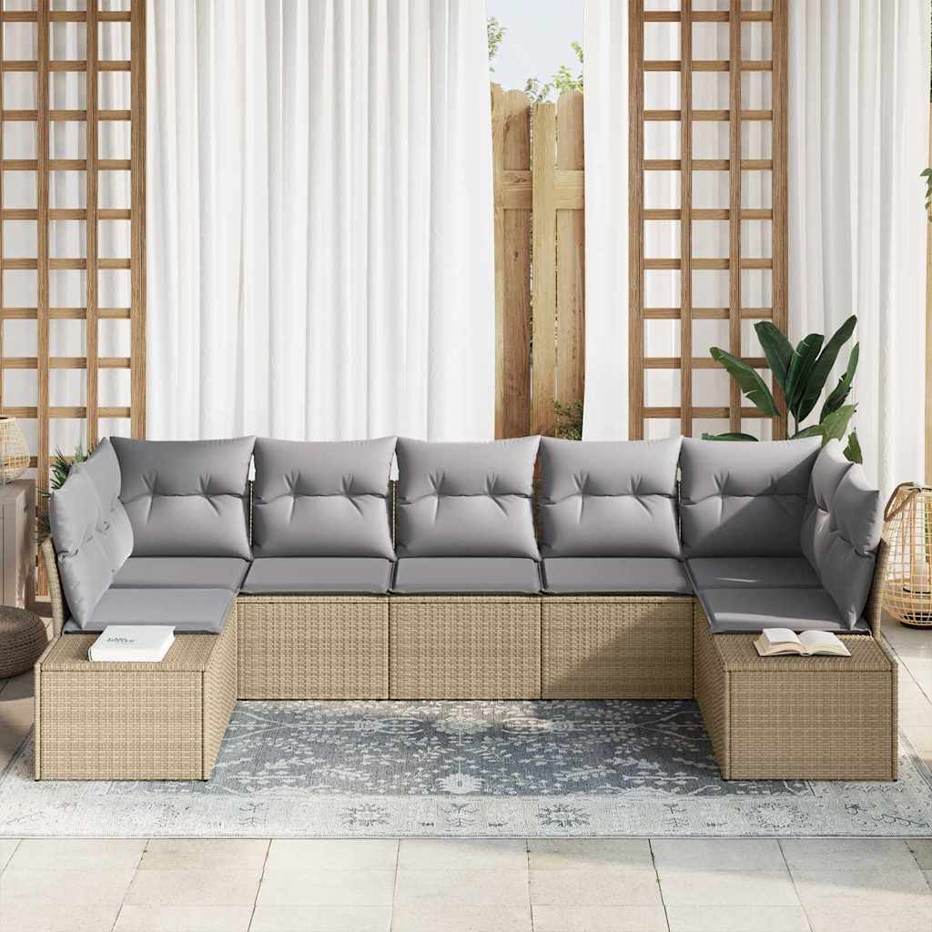 Tuin Sofa Set met kussen 7 pcs Beige poly rattan is nu te koop bij PeponiXL, paradijselijk wonen!