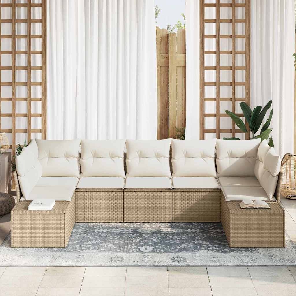 Tuin Sofa Set met kussen 7 pcs Beige poly rattan is nu te koop bij PeponiXL, paradijselijk wonen!