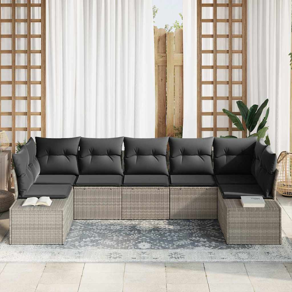 Tuin Sofa Set met kussen 7 pcs Lichtgrijs poly rattan is nu te koop bij PeponiXL, paradijselijk wonen!