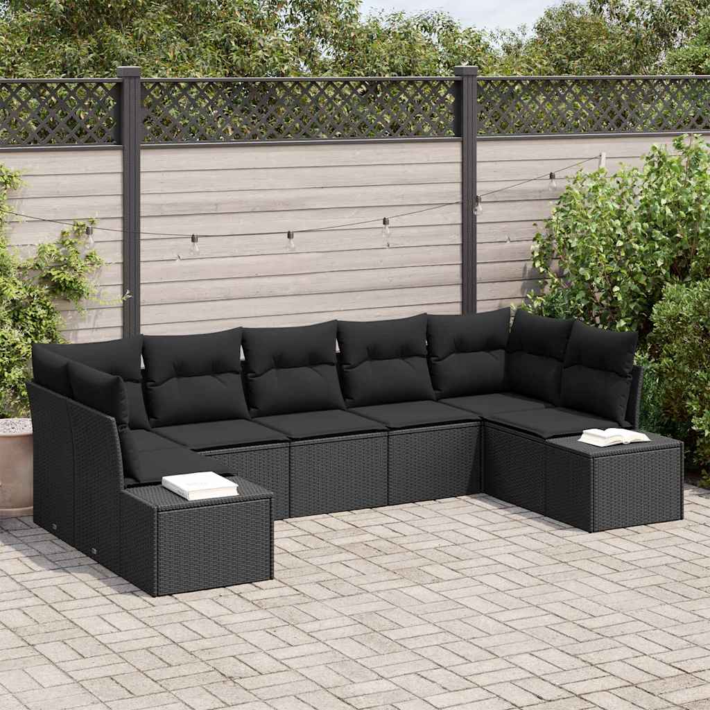 Tuin Sofa Set met kussen 7 pcs Zwart poly rattan is nu te koop bij PeponiXL, paradijselijk wonen!