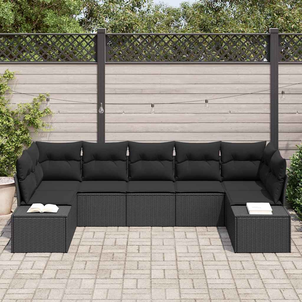Tuin Sofa Set met kussen 7 pcs Zwart poly rattan is nu te koop bij PeponiXL, paradijselijk wonen!