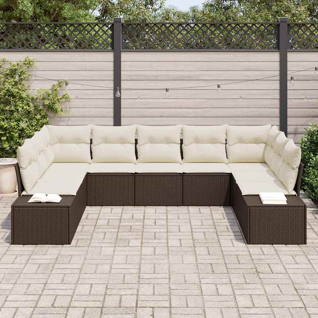 Tuin Sofa Set met kussen 9 pcs Bruin poly rattan is nu te koop bij PeponiXL, paradijselijk wonen!