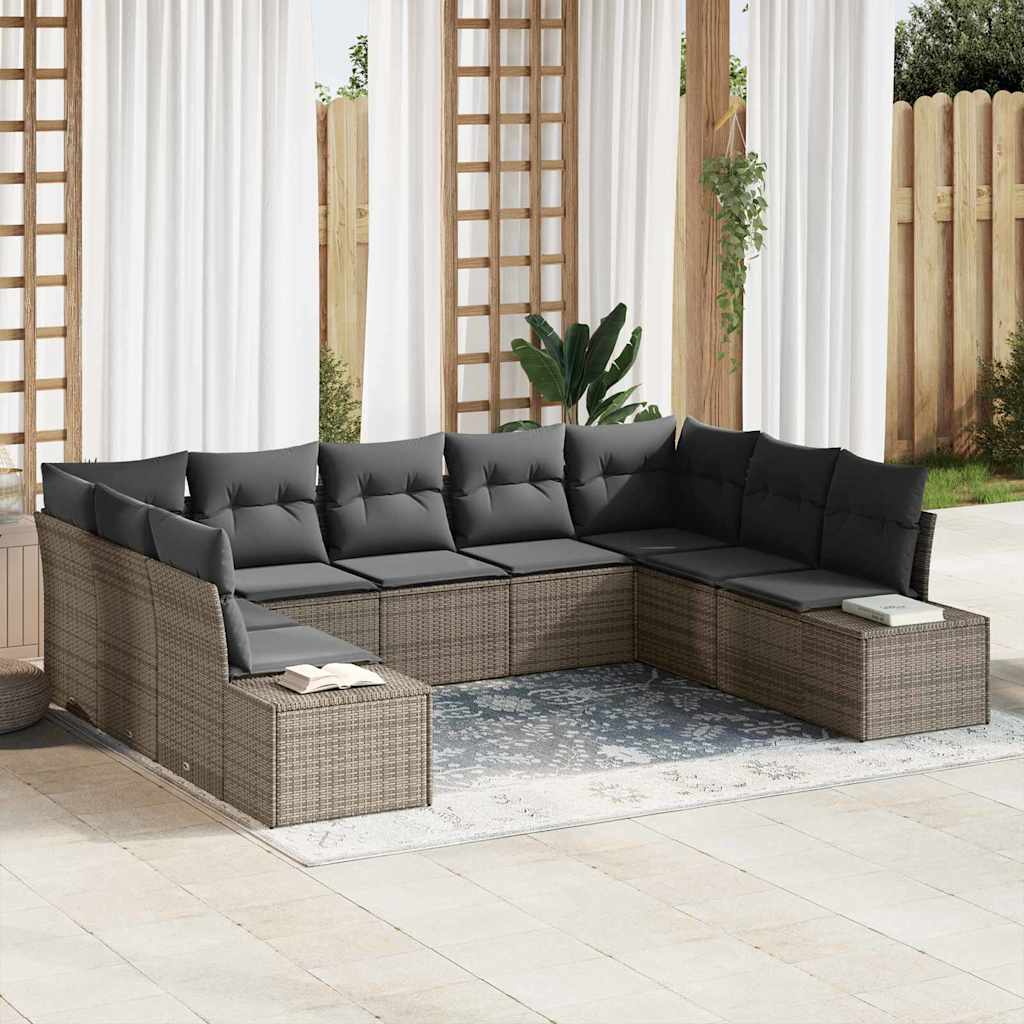 Tuin Sofa Set met kussen 9 pcs Grijs poly rattan is nu te koop bij PeponiXL, paradijselijk wonen!