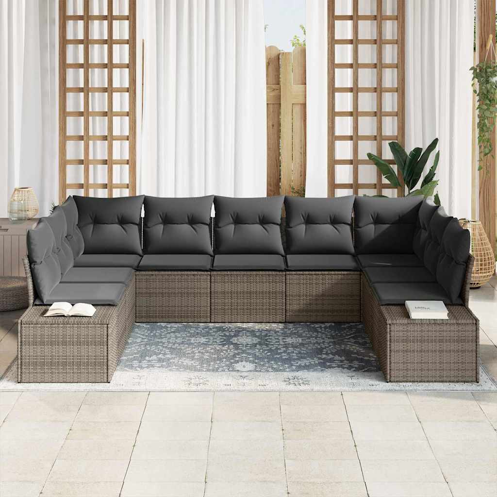 Tuin Sofa Set met kussen 9 pcs Grijs poly rattan is nu te koop bij PeponiXL, paradijselijk wonen!