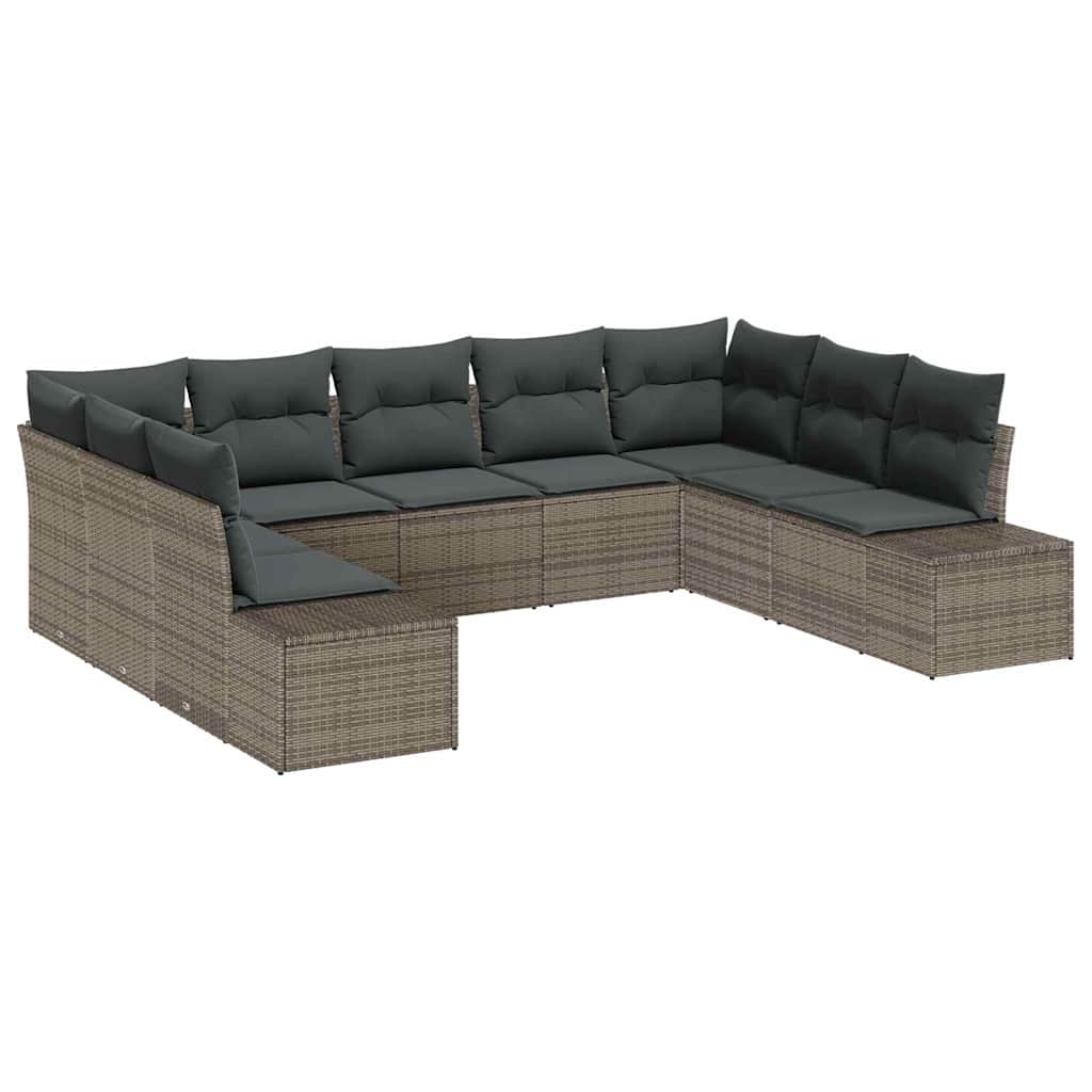 Tuin Sofa Set met kussen 9 pcs Grijs poly rattan is nu te koop bij PeponiXL, paradijselijk wonen!