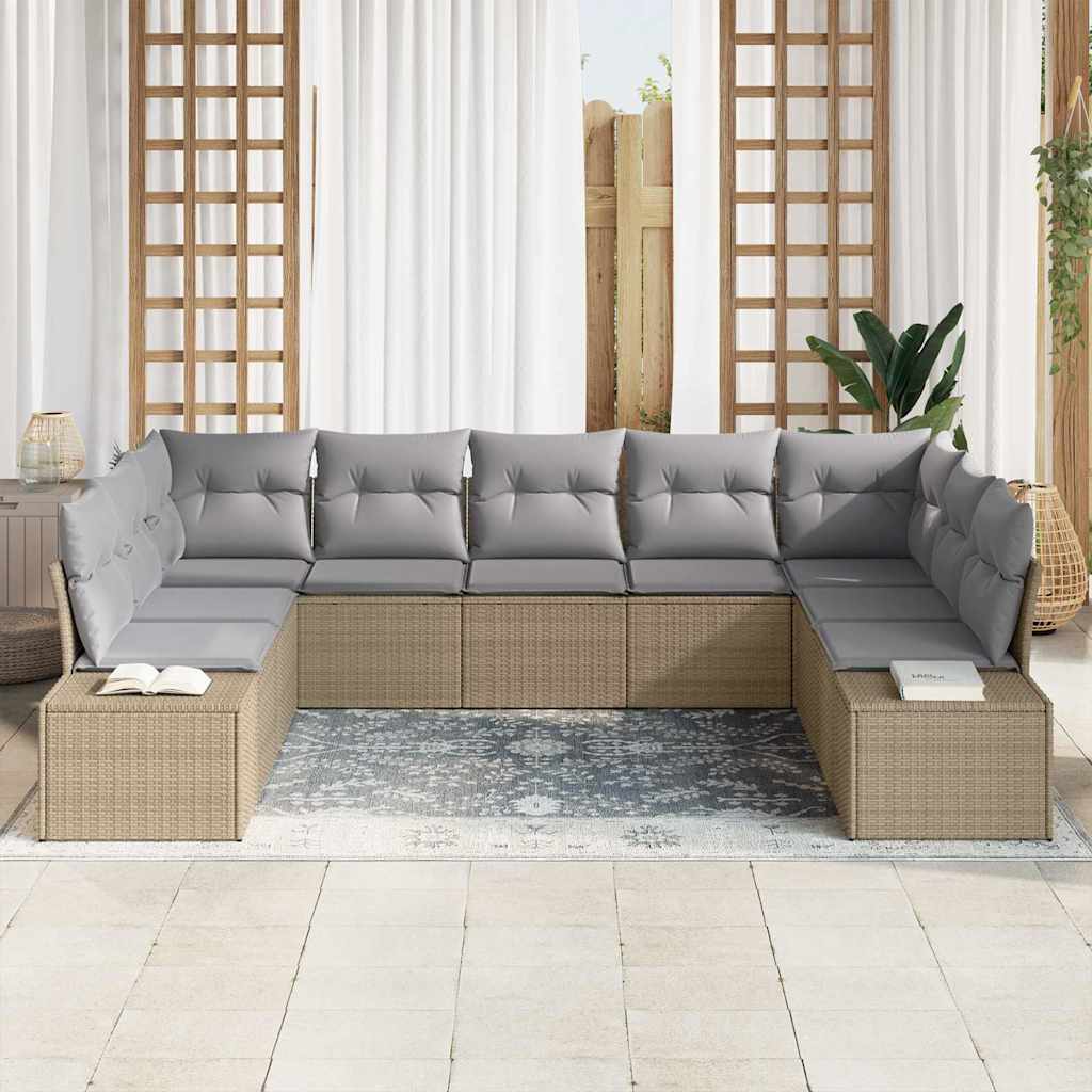 Tuin Sofa Set met kussen 9 pcs Beige poly rattan is nu te koop bij PeponiXL, paradijselijk wonen!