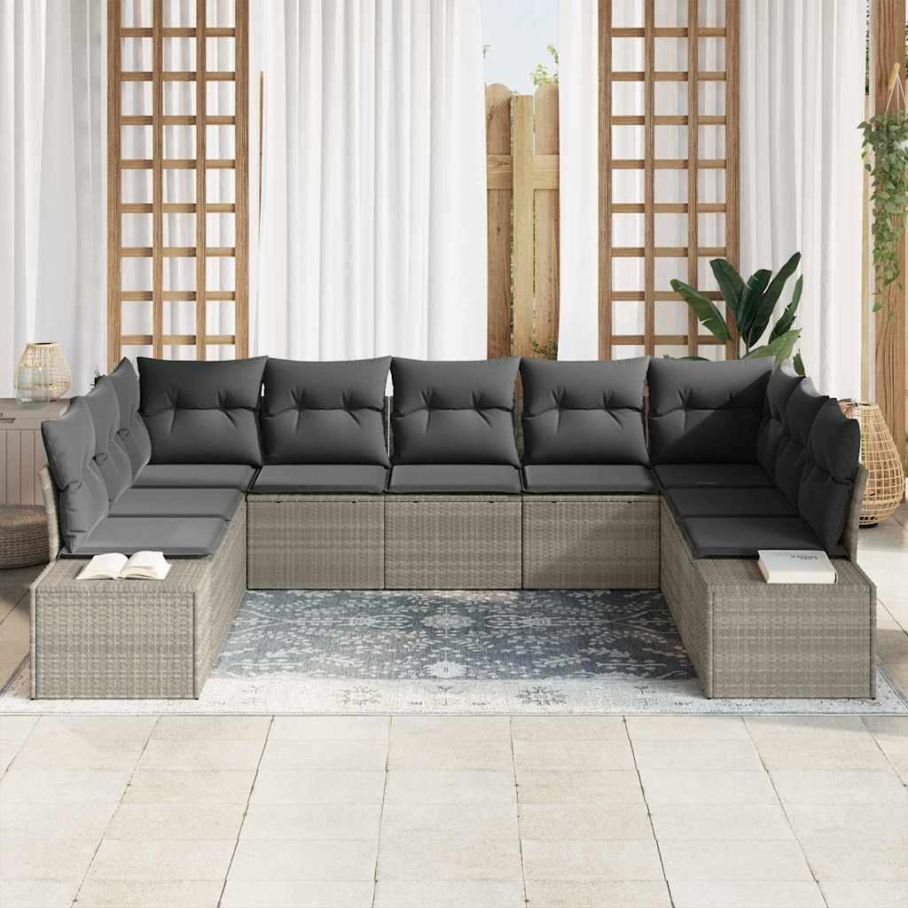 Tuin Sofa Set met kussen 9 pcs Lichtgrijs poly rattan is nu te koop bij PeponiXL, paradijselijk wonen!