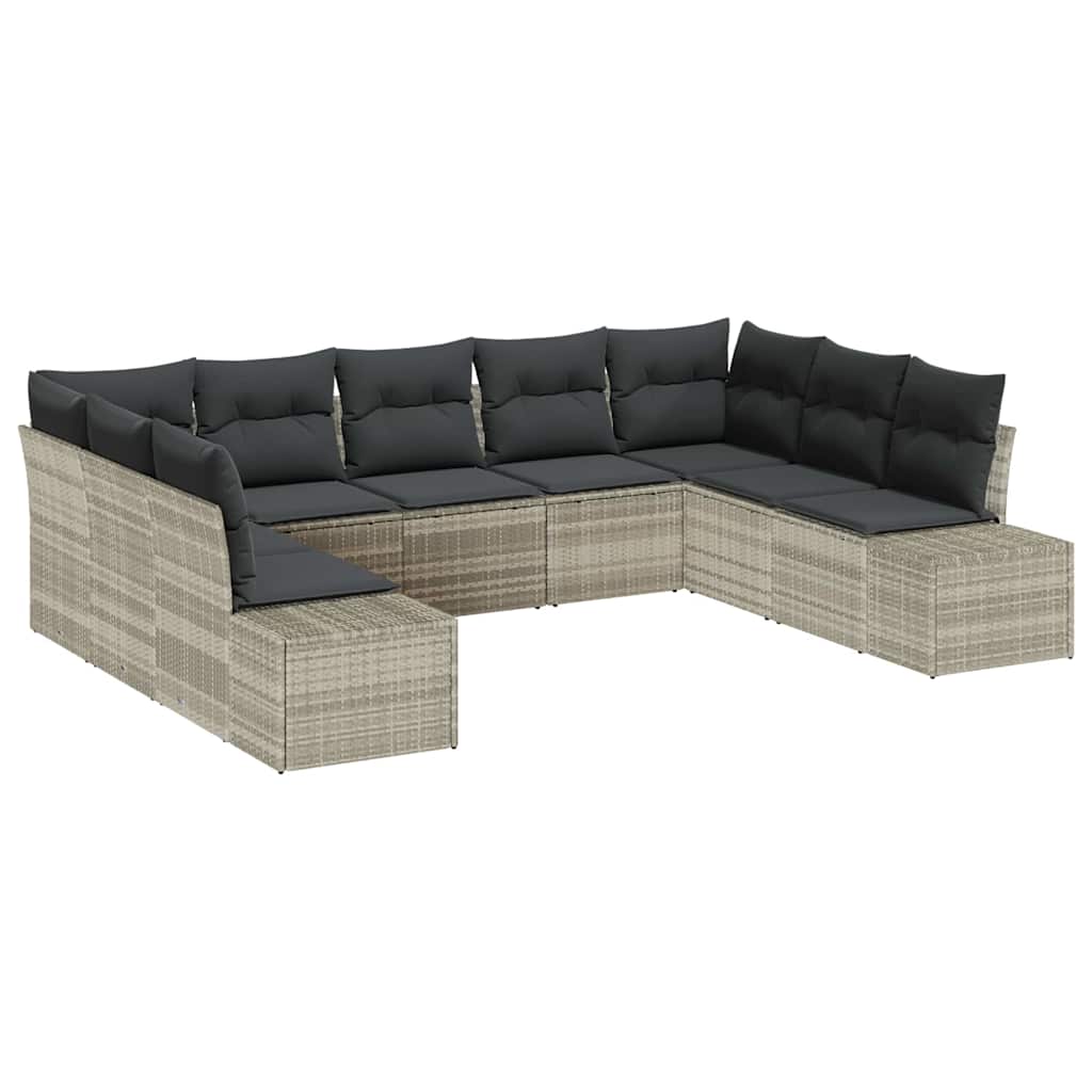 Tuin Sofa Set met kussen 9 pcs Lichtgrijs poly rattan is nu te koop bij PeponiXL, paradijselijk wonen!