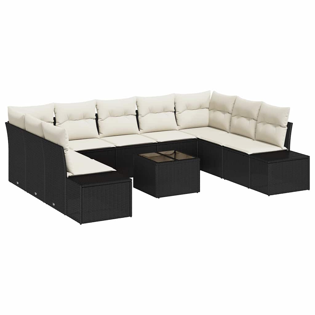 Tuin Sofa Set met kussen 10 pcs Zwart poly rattan is nu te koop bij PeponiXL, paradijselijk wonen!