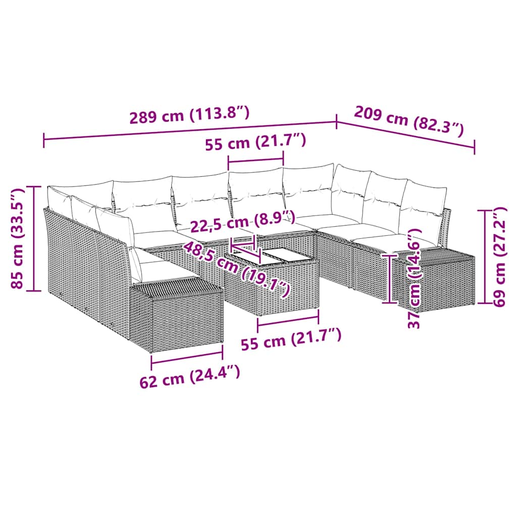Tuin Sofa Set met kussen 10 pcs Zwart poly rattan is nu te koop bij PeponiXL, paradijselijk wonen!
