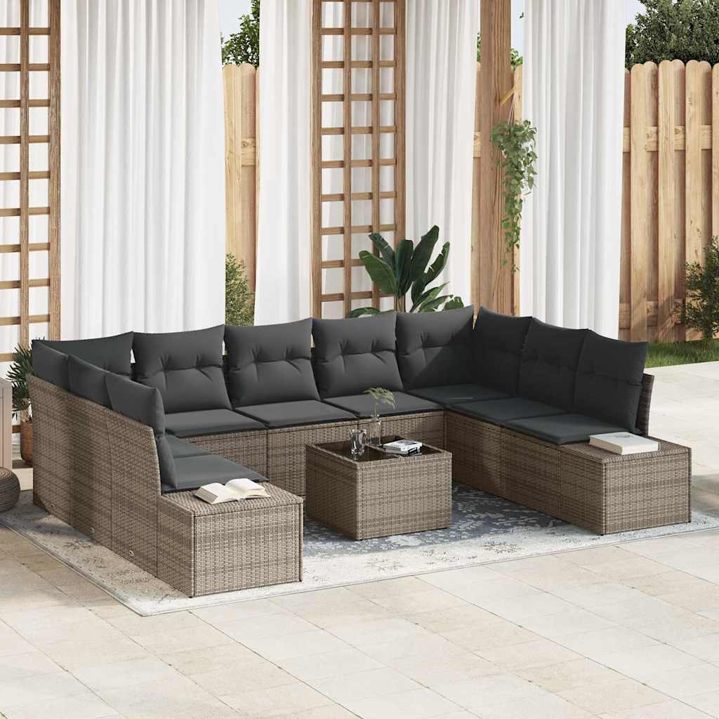 Tuin Sofa Set met kussen 10 pcs Grijs poly rattan is nu te koop bij PeponiXL, paradijselijk wonen!