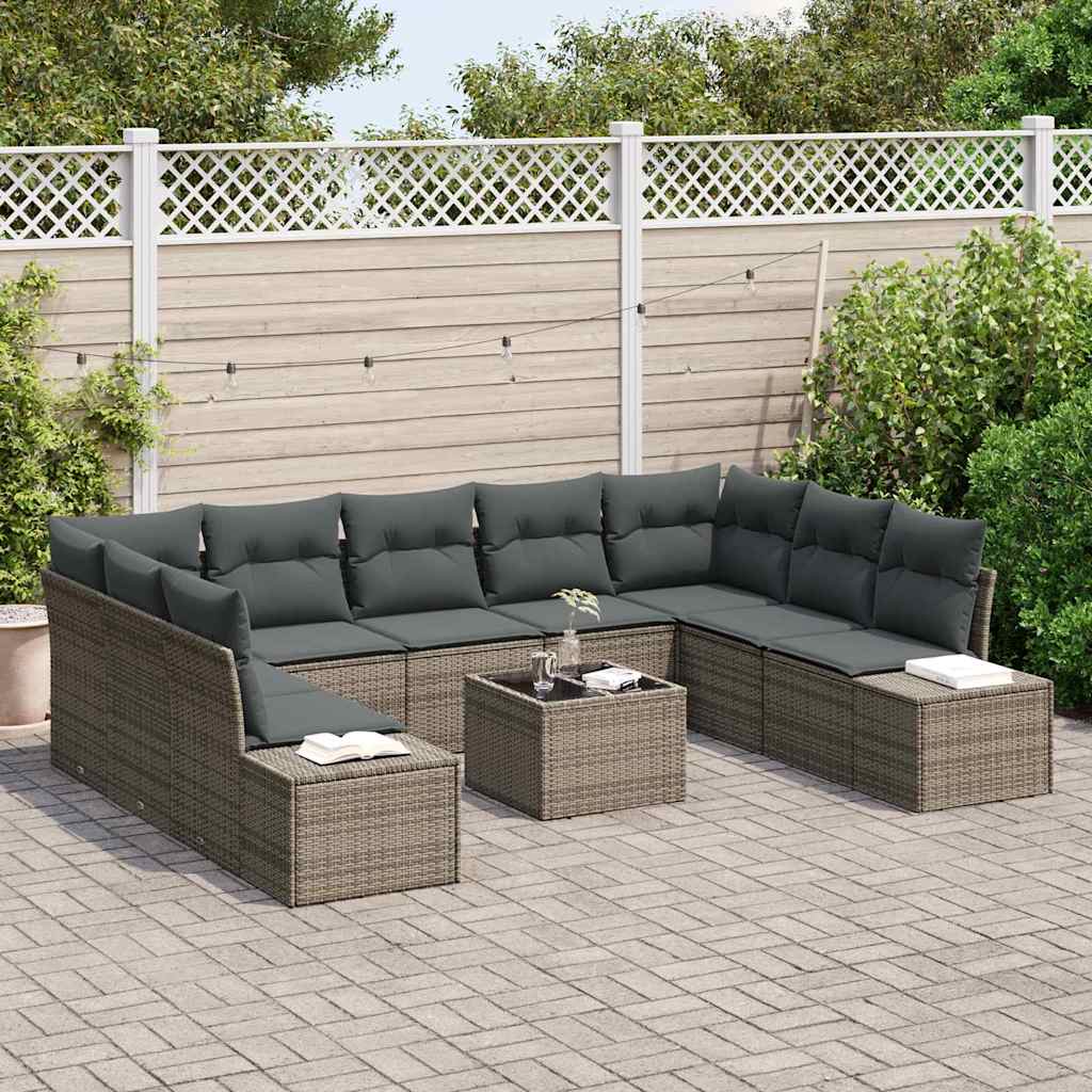 Tuin Sofa Set met kussen 10 pcs Grijs poly rattan is nu te koop bij PeponiXL, paradijselijk wonen!