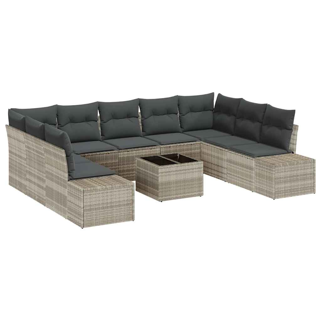 Tuin Sofa Set met kussen 10 pcs Lichtgrijs poly rattan is nu te koop bij PeponiXL, paradijselijk wonen!