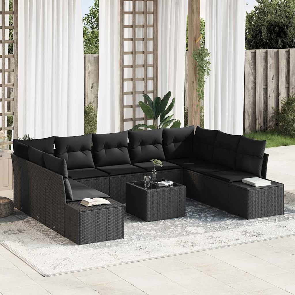 Tuin Sofa Set met kussen 10 pcs Zwart poly rattan is nu te koop bij PeponiXL, paradijselijk wonen!