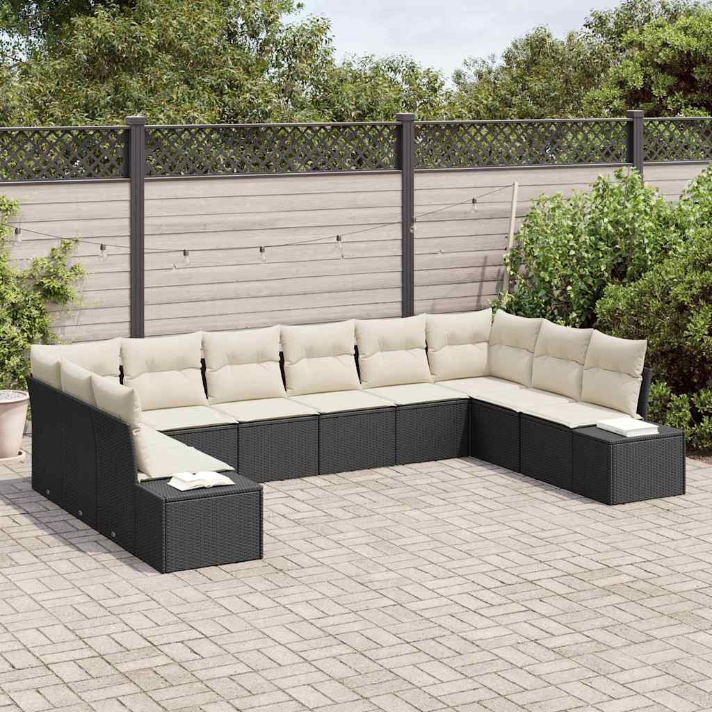Tuin Sofa Set met kussen 10 pcs Zwart poly rattan is nu te koop bij PeponiXL, paradijselijk wonen!