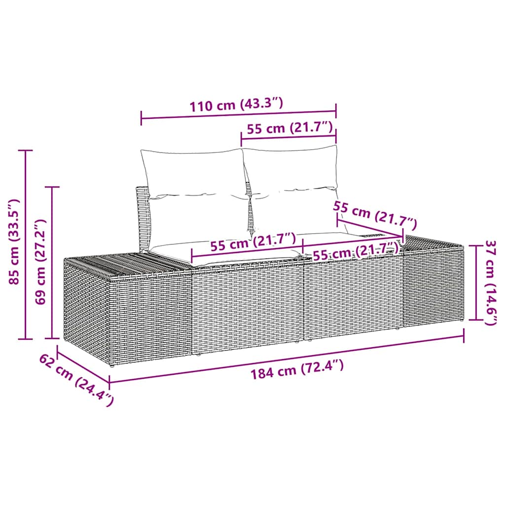 Tuin Sofa Set met kussen 10 pcs Bruin poly rattan is nu te koop bij PeponiXL, paradijselijk wonen!
