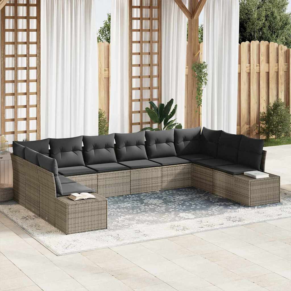 Tuin Sofa Set met kussen 10 pcs Grijs poly rattan is nu te koop bij PeponiXL, paradijselijk wonen!