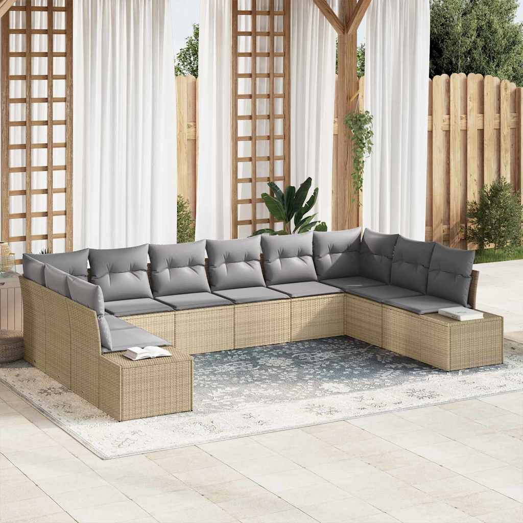 Tuin Sofa Set met kussen 10 pcs Beige poly rattan is nu te koop bij PeponiXL, paradijselijk wonen!