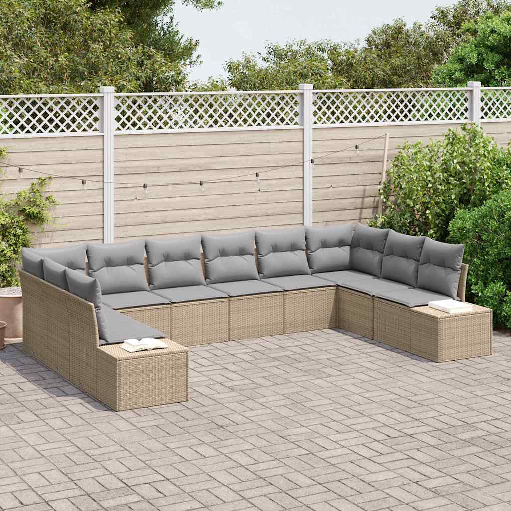 Tuin Sofa Set met kussen 10 pcs Beige poly rattan is nu te koop bij PeponiXL, paradijselijk wonen!