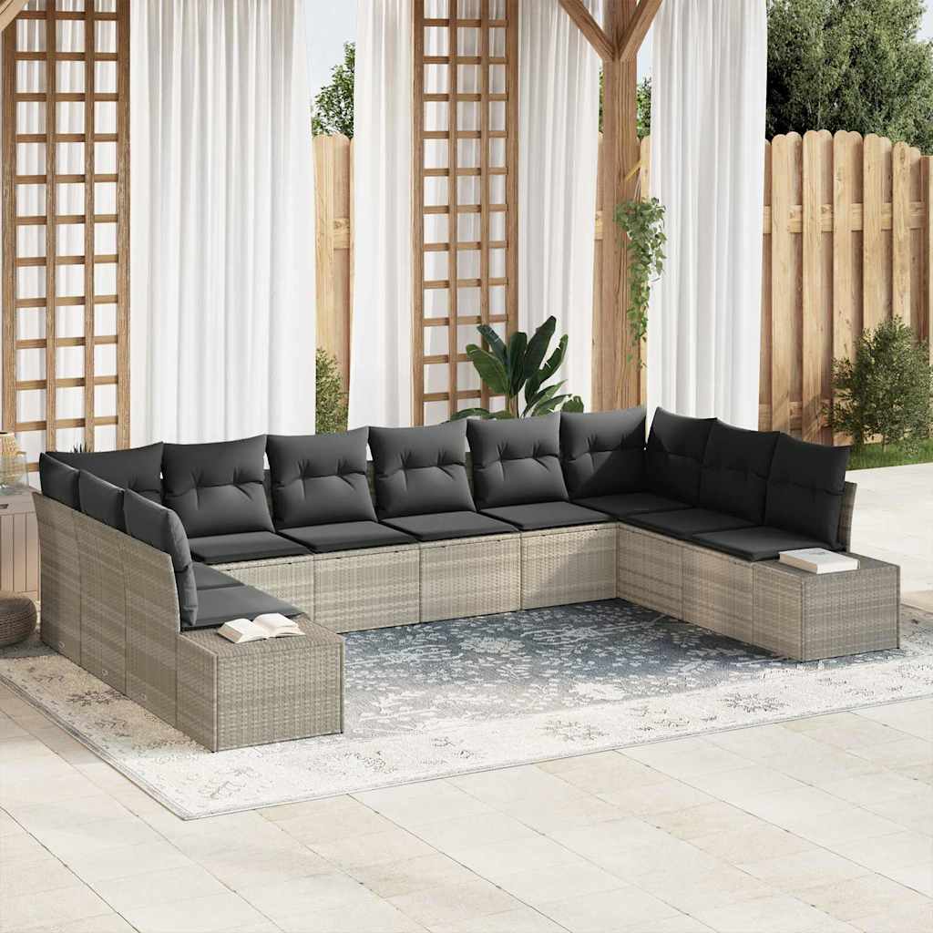 Tuin Sofa Set met kussen 10 pcs Lichtgrijs poly rattan is nu te koop bij PeponiXL, paradijselijk wonen!