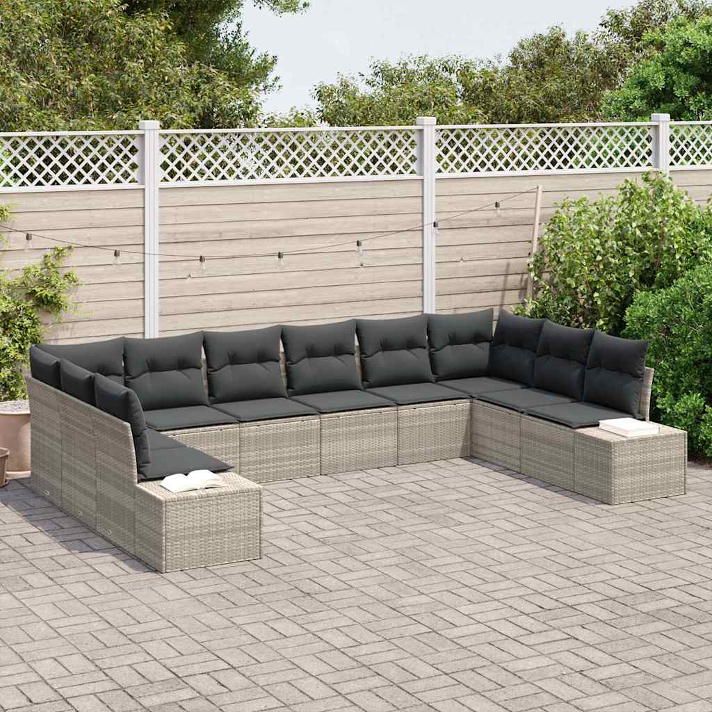 Tuin Sofa Set met kussen 10 pcs Lichtgrijs poly rattan is nu te koop bij PeponiXL, paradijselijk wonen!