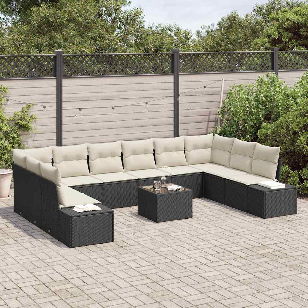 Tuin Sofa Set met kussen 11 pcs Zwart poly rattan is nu te koop bij PeponiXL, paradijselijk wonen!