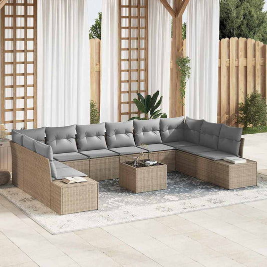 Tuin Sofa Set met kussen 11 pcs Beige poly rattan is nu te koop bij PeponiXL, paradijselijk wonen!