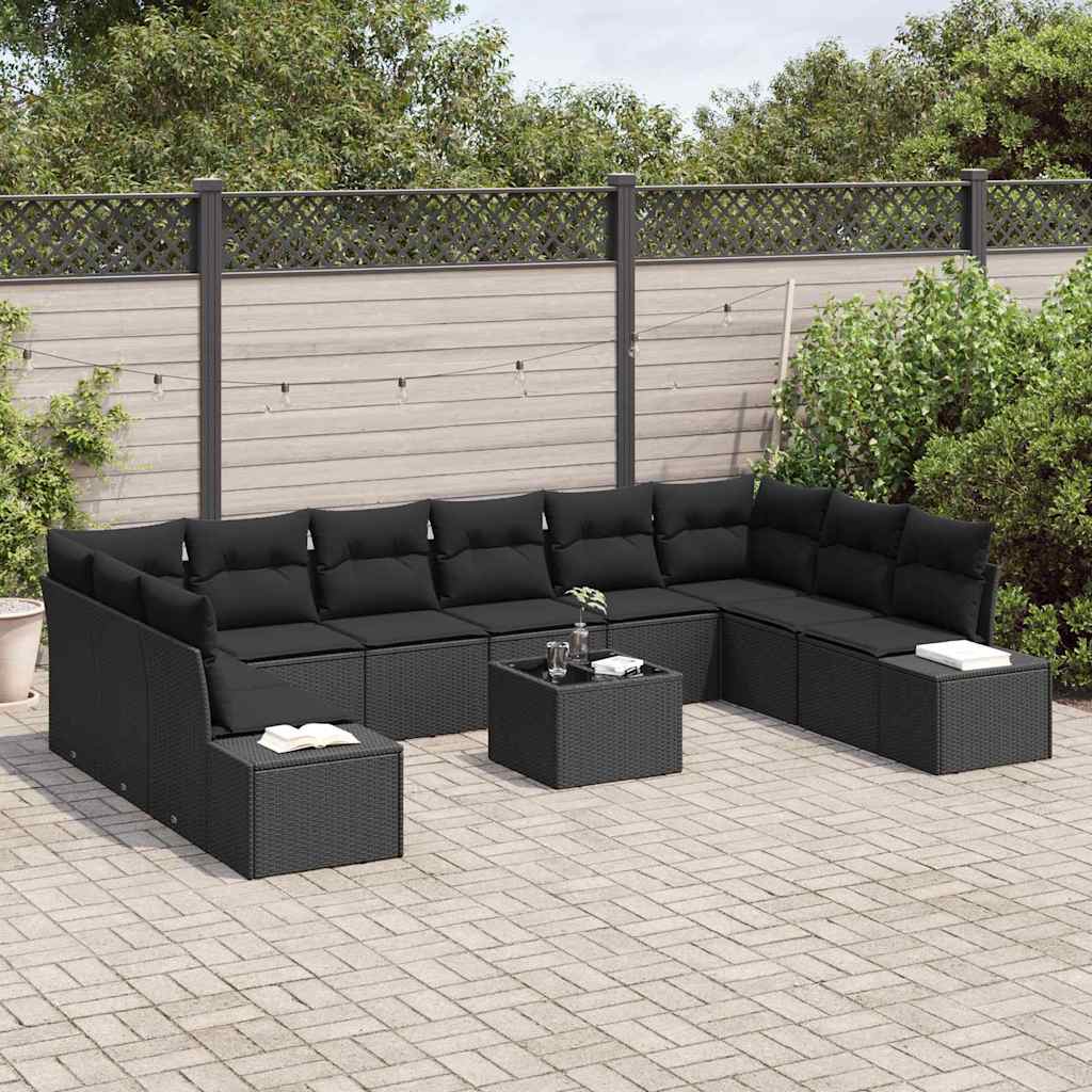 Tuin Sofa Set met kussen 11 pcs Zwart poly rattan is nu te koop bij PeponiXL, paradijselijk wonen!