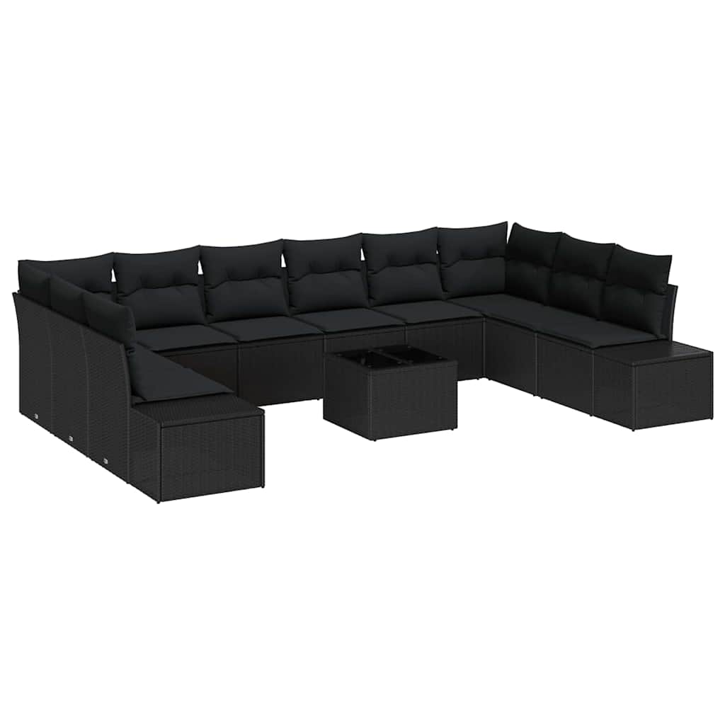 Tuin Sofa Set met kussen 11 pcs Zwart poly rattan is nu te koop bij PeponiXL, paradijselijk wonen!