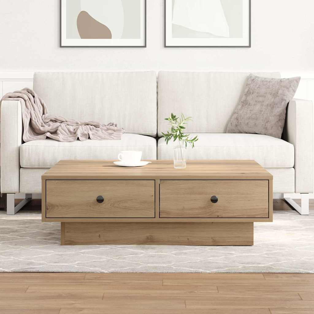 Salontafel Artisan Eiken 90 x 90 x 28 cm Bewerkt hout is nu te koop bij PeponiXL, paradijselijk wonen!