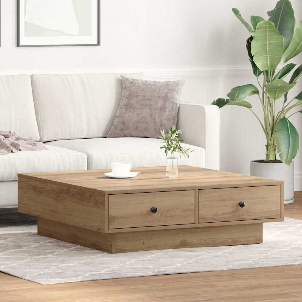 Salontafel Artisan Eiken 90 x 90 x 28 cm Bewerkt hout is nu te koop bij PeponiXL, paradijselijk wonen!