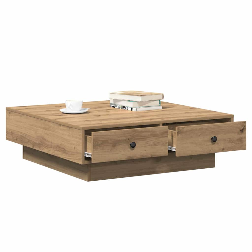 Salontafel Artisan Eiken 90 x 90 x 28 cm Bewerkt hout is nu te koop bij PeponiXL, paradijselijk wonen!