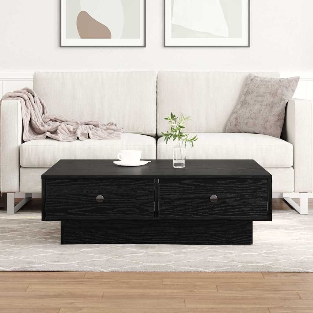 Salontafel Zwart Eiken 90 x 90 x 28 cm Bewerkt hout is nu te koop bij PeponiXL, paradijselijk wonen!